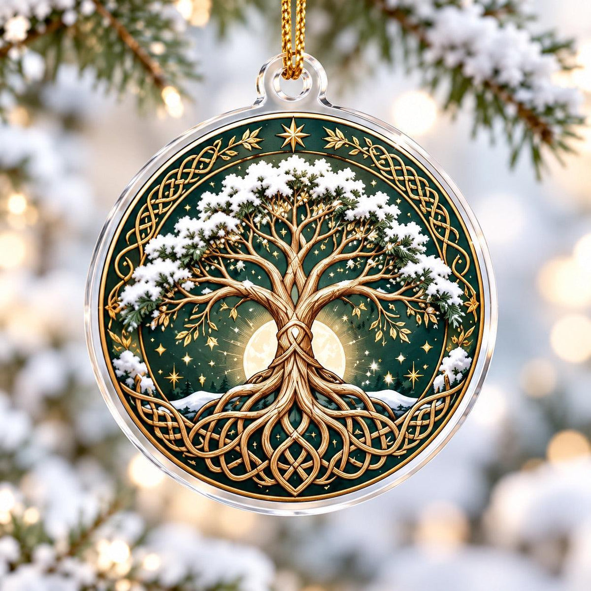 Yggdrasil Tree of Life Norse Acrylic Ornament Set – Pagan Yule Decor – Snowy Tree of Life ornament