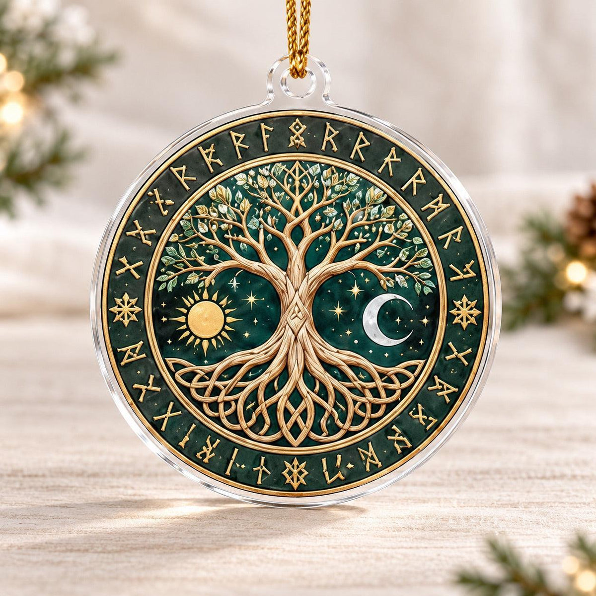 Yggdrasil Tree of Life Norse Acrylic Ornament Set – Pagan Yule Decor – Sun and Moon Tree ornament