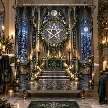 Yule Shower Curtain - Gothic Pentacle Cathedral Pagan Decor