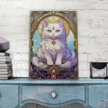 Celestial Cat Witchy Wood Print Tarot Card Art