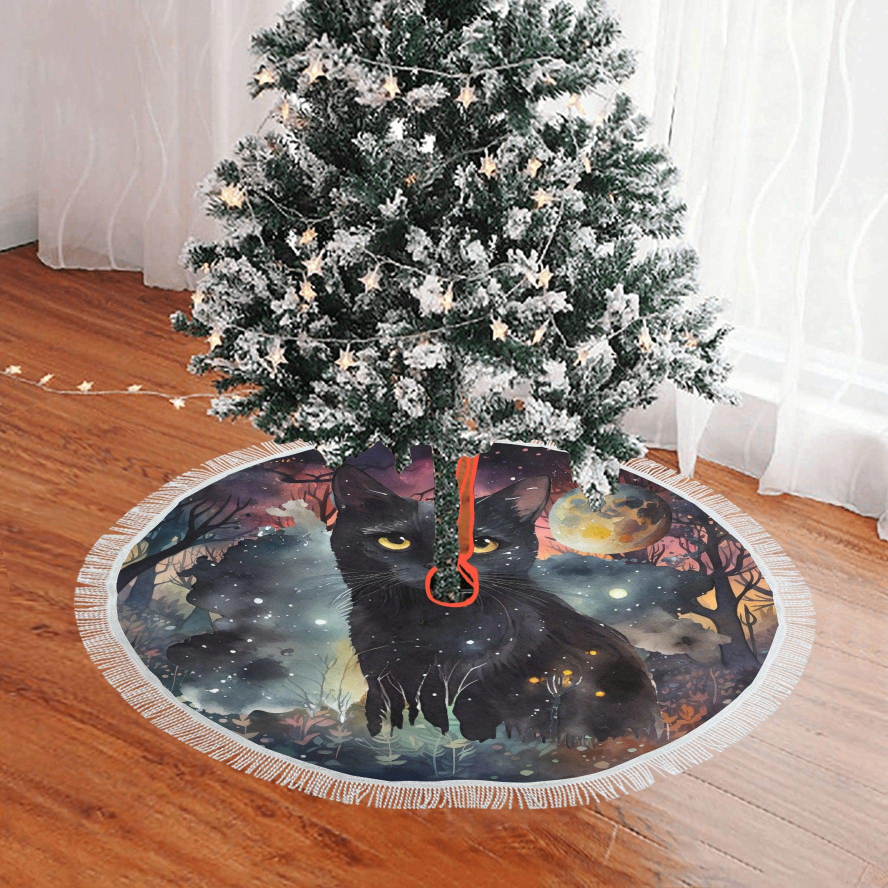 Moon Black cat Christmas Tree Skirt-MoonChildWorld