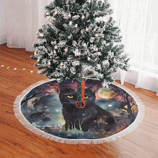Moon Black cat Christmas Tree Skirt