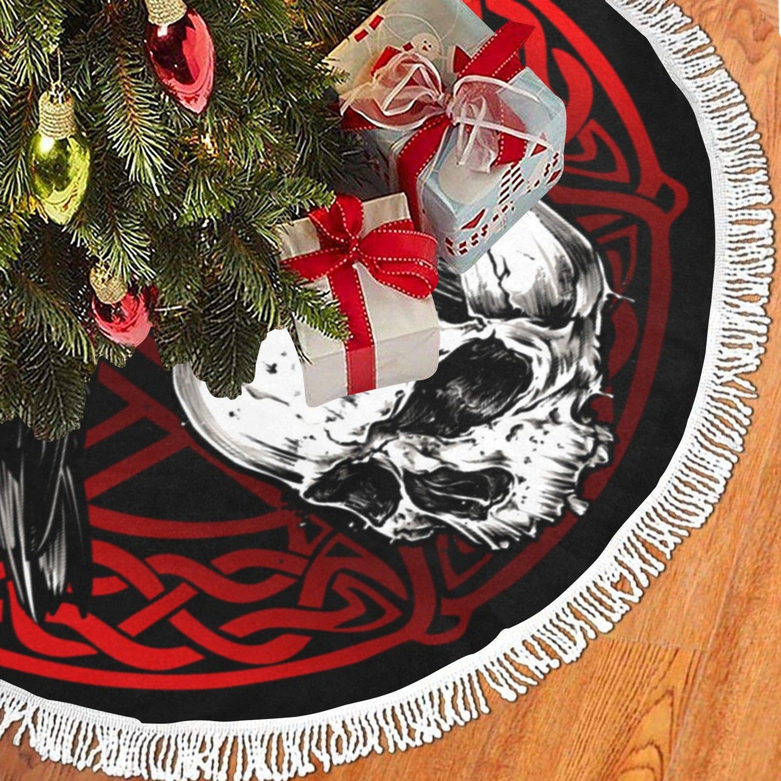Gothic skull raven witch Christmas Tree Skirt-MoonChildWorld
