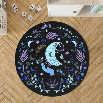 Celestial moon round rug Witchy rug-MoonChildWorld