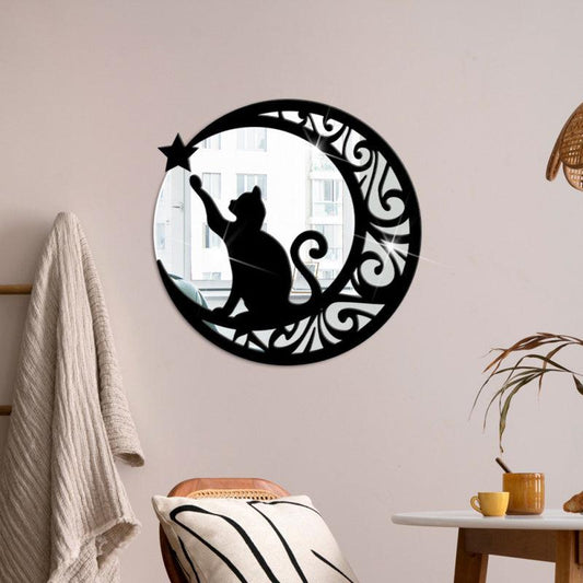 Black cat Wall Sticker Cat Moon Mirror