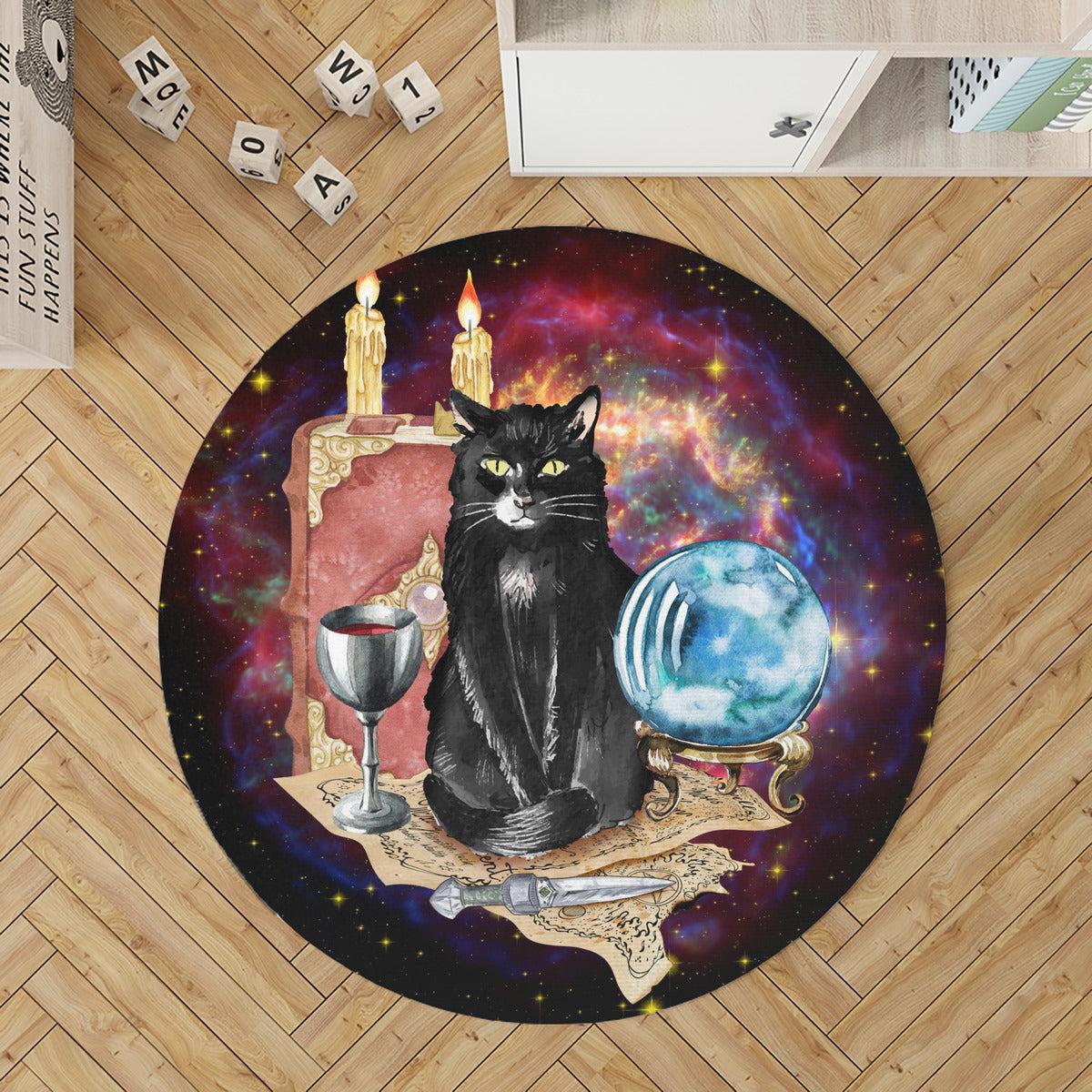 Black cat Round Rug Halloween Witch Round Rug-MoonChildWorld
