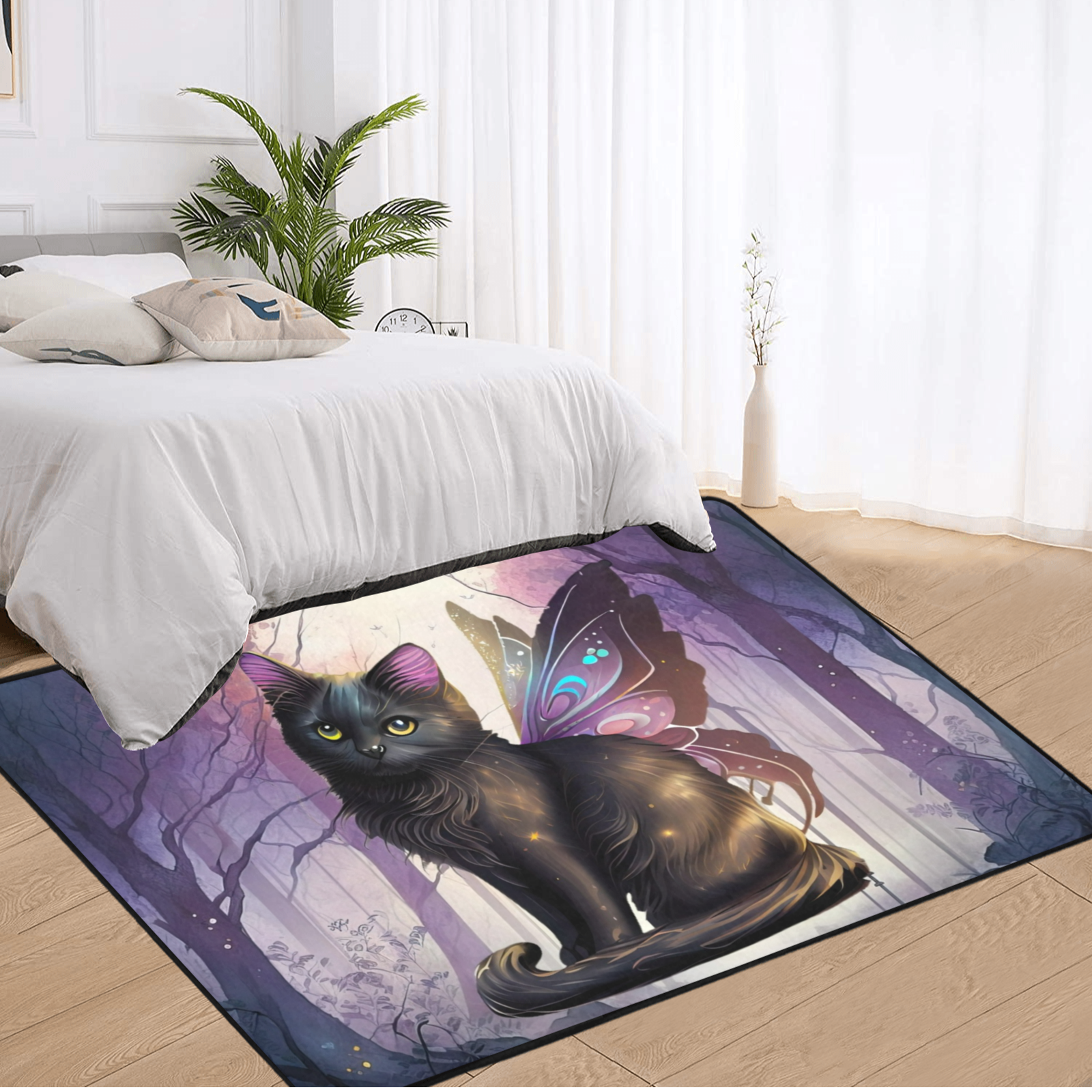 Gothic black cat area rug Halloween rug-MoonChildWorld