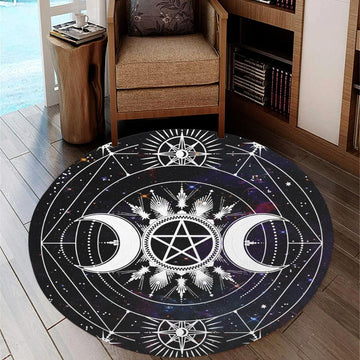 Pentagram triple moon wicca Round Rug-MoonChildWorld