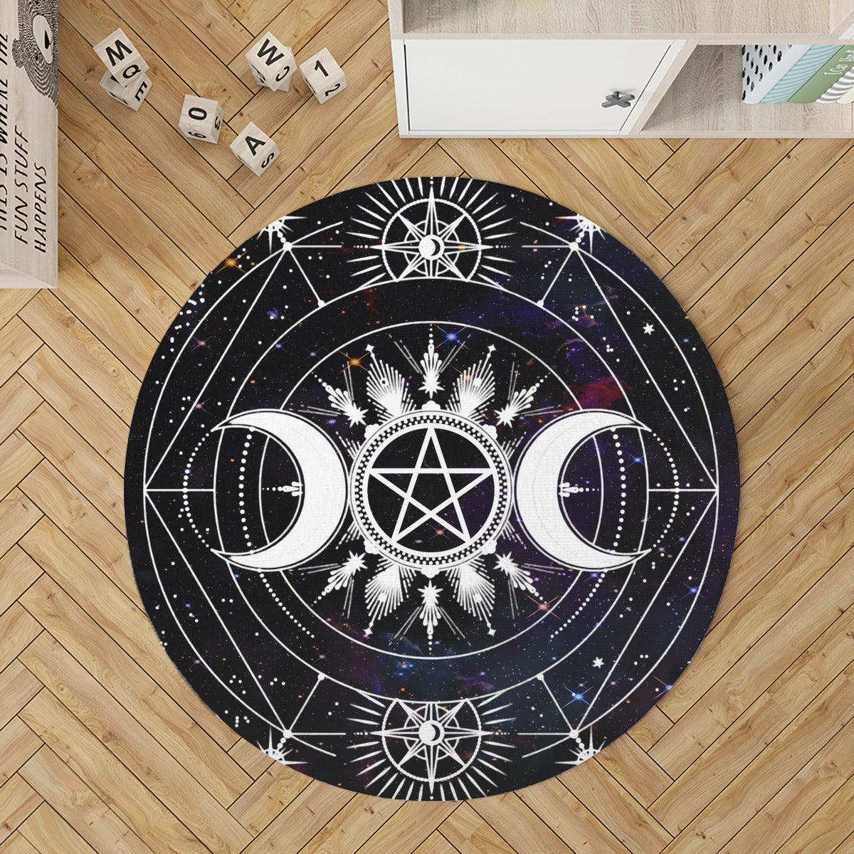 Pentagram Triple Moon Wicca Round Rug By Moonchildworld