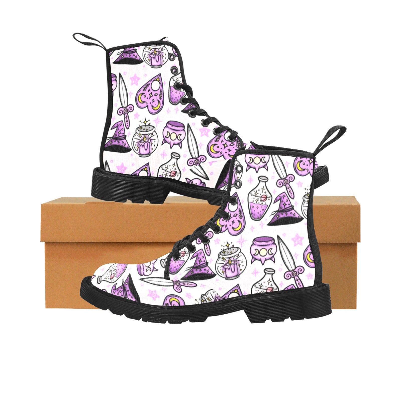Pastel Pink Celestial Witch Martin Boots-MoonChildWorld