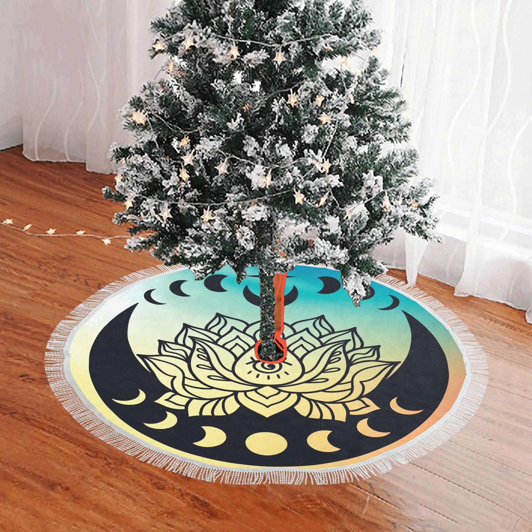 Lotus Moon phases yule Christmas Tree Skirt-MoonChildWorld