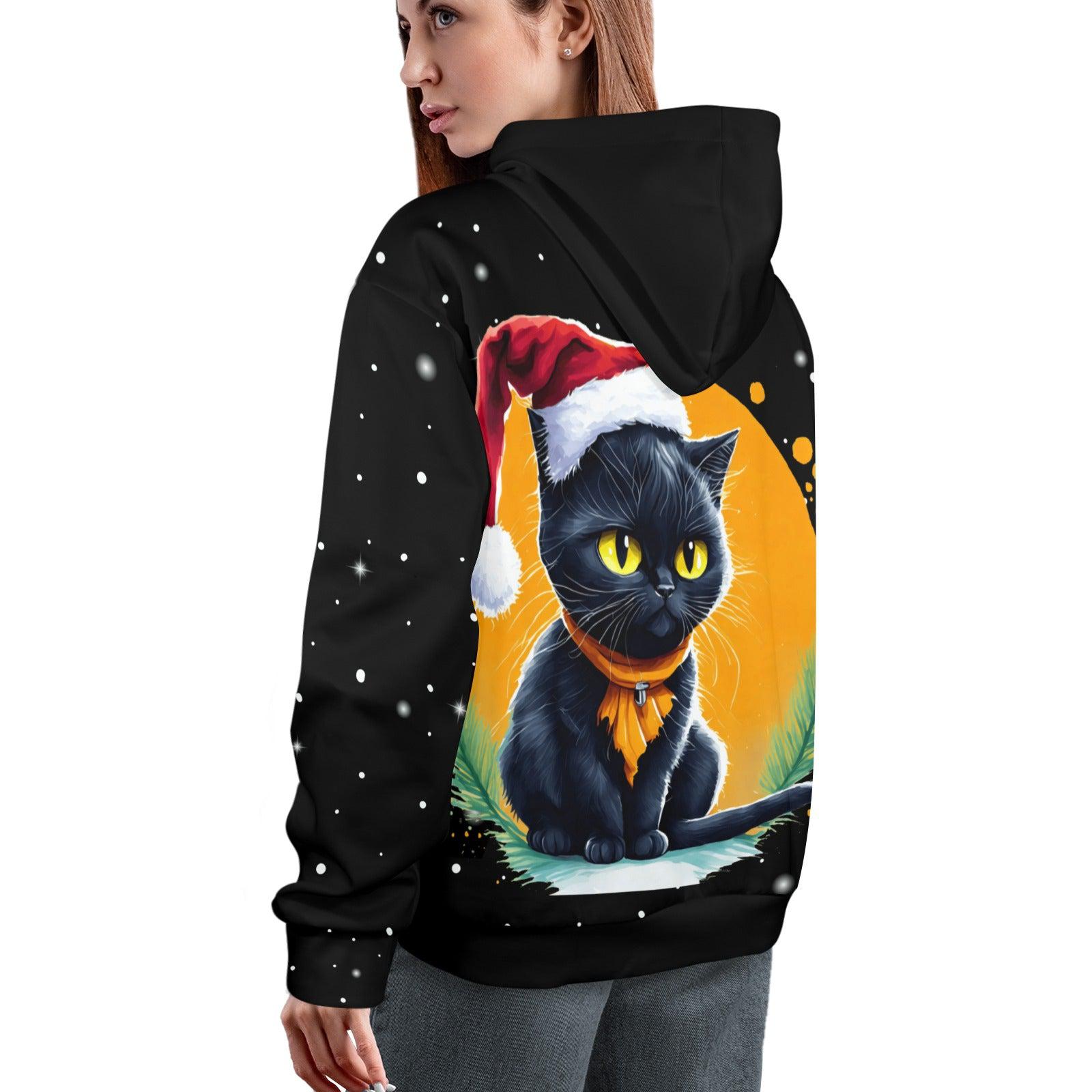 Christmas Coffee Black cat Hoodie-MoonChildWorld