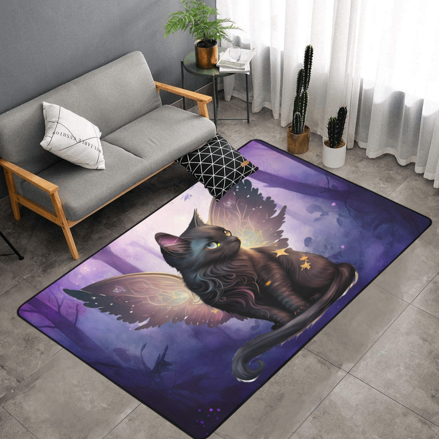 Gothic black cat area rug Halloween rug-MoonChildWorld