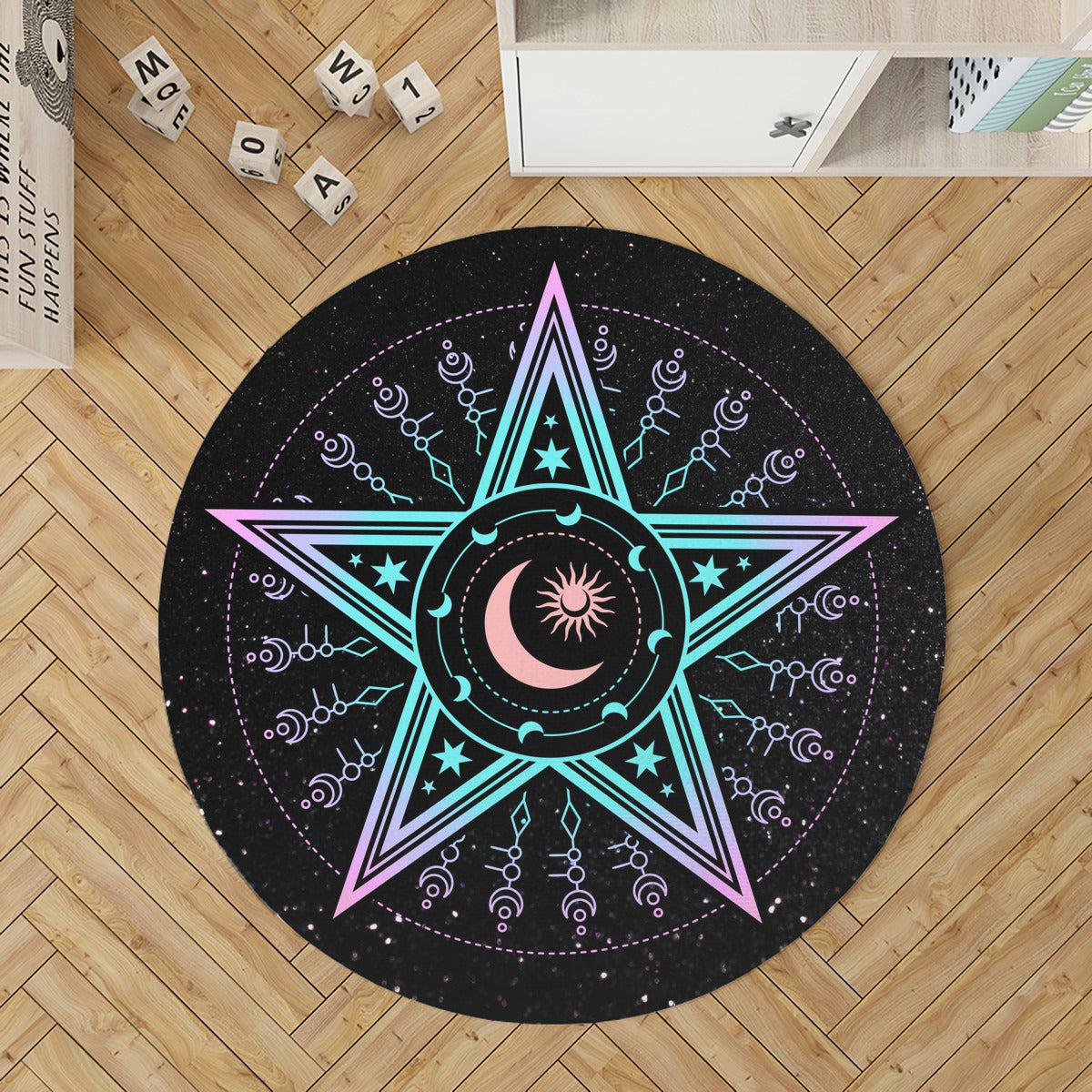 Magic pentagram Round Rug Wicca Rug-MoonChildWorld
