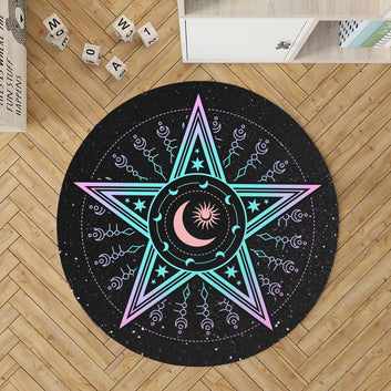 Magic pentagram Round Rug Wicca Rug-MoonChildWorld