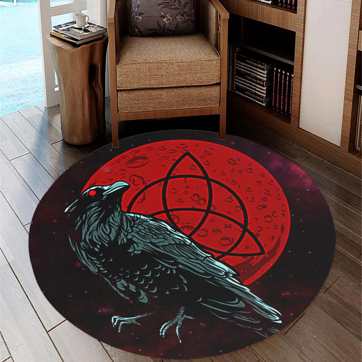 Gothic Round Rug Triquetra Crow Round Rug-MoonChildWorld