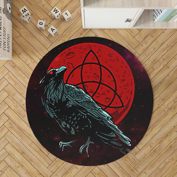 Gothic Round Rug Triquetra Crow Round Rug-MoonChildWorld