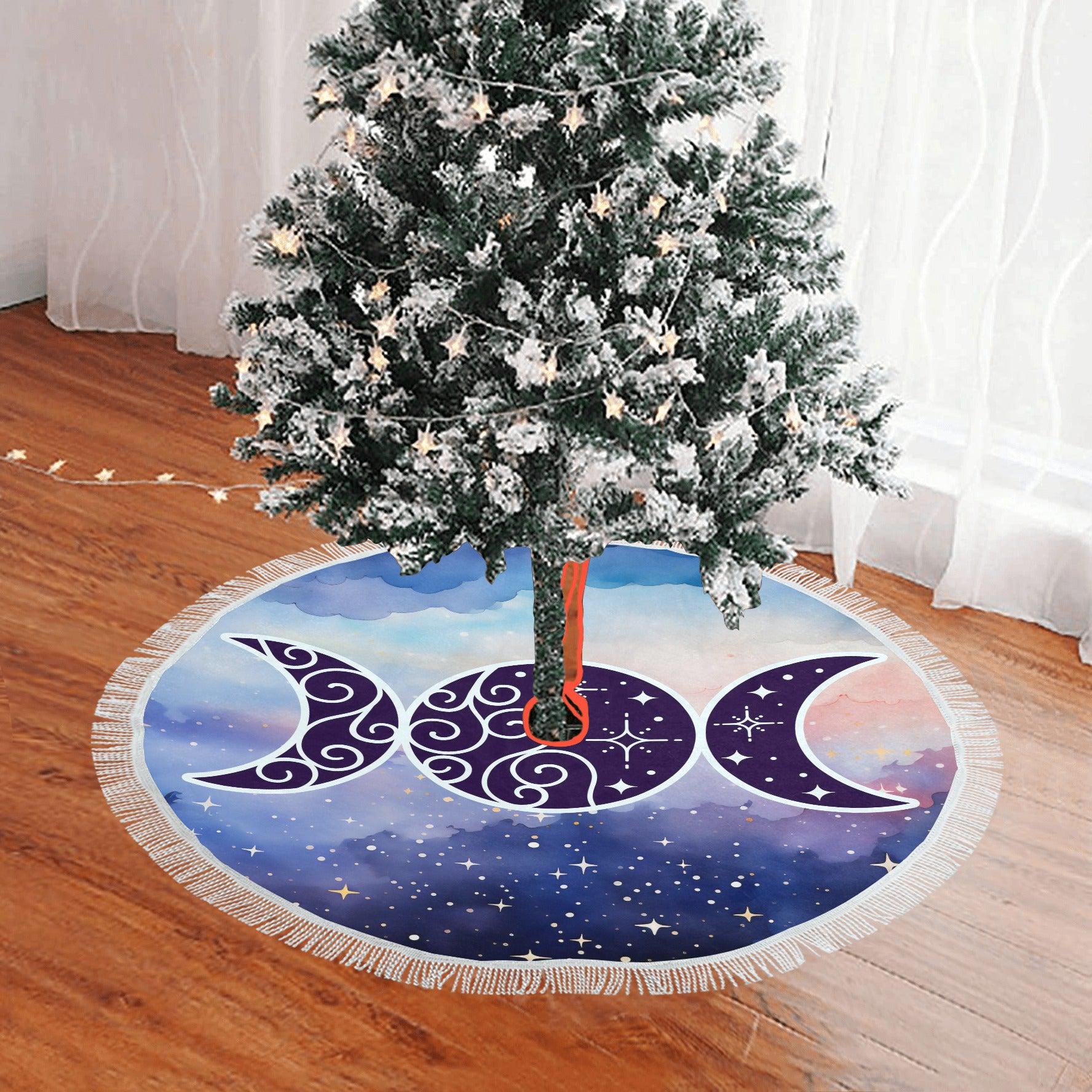 Wicca Triple moon Christmas Tree Skirt-MoonChildWorld