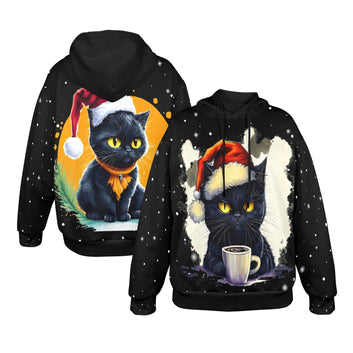 Christmas Coffee Black cat Hoodie-MoonChildWorld