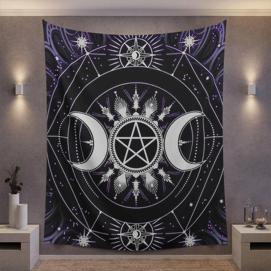 Pentagram triple moon tapestry Wicca tapestry-MoonChildWorld