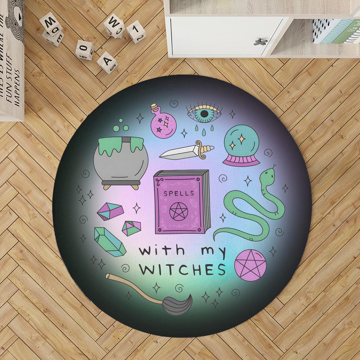 Witchy Round Rug Pastel Gothic Rug-MoonChildWorld
