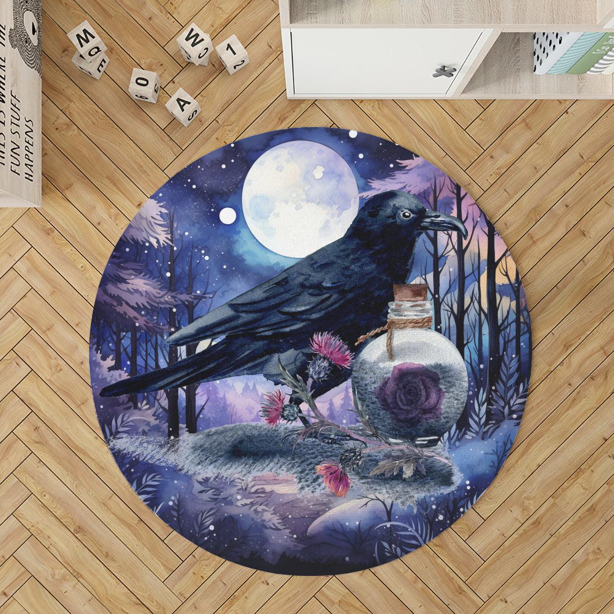 Moon Raven Round Rug Gothic RUg-MoonChildWorld