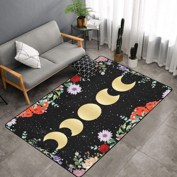 Floral moon phase area rug-MoonChildWorld