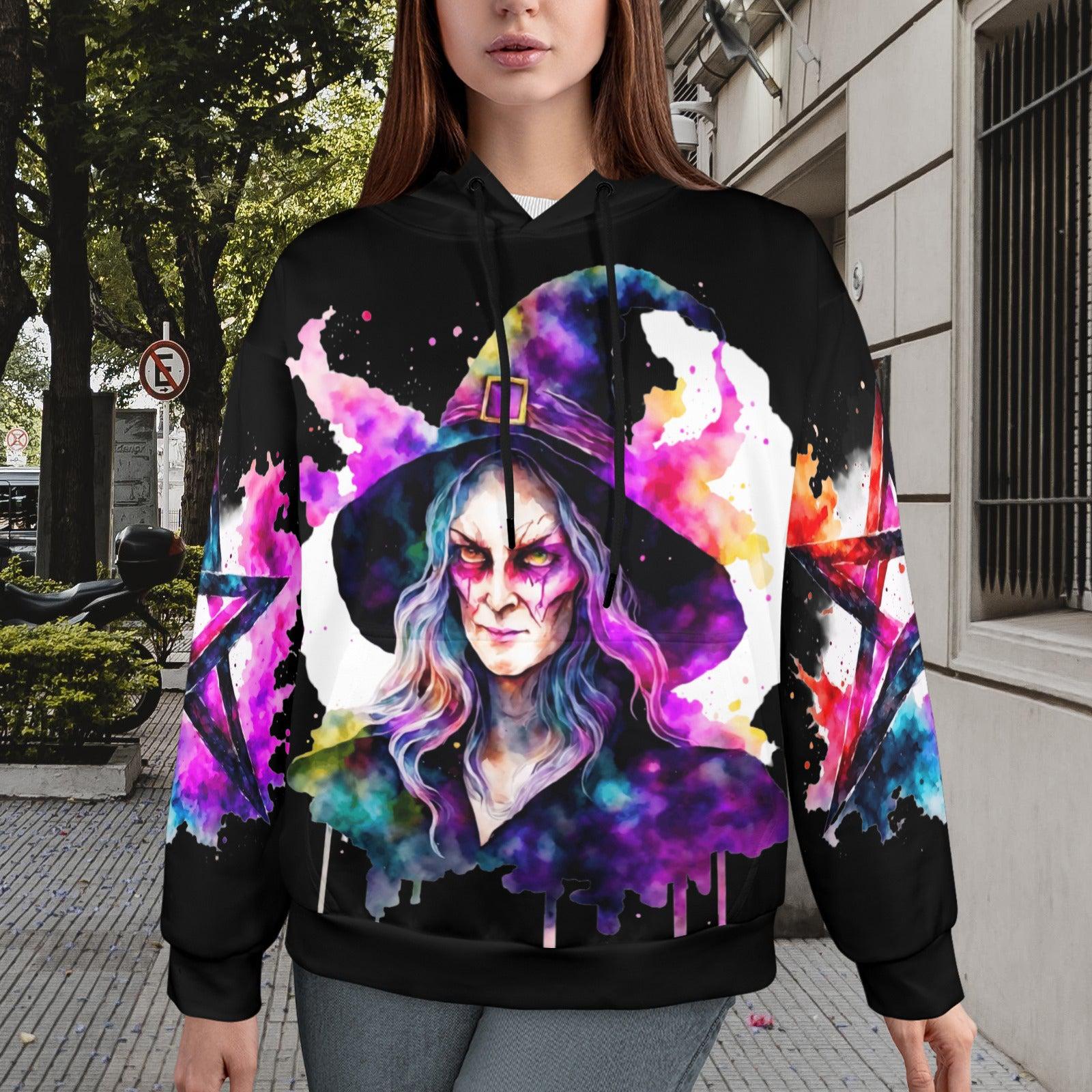 Watercolor Gothic Witch Hoodie-MoonChildWorld