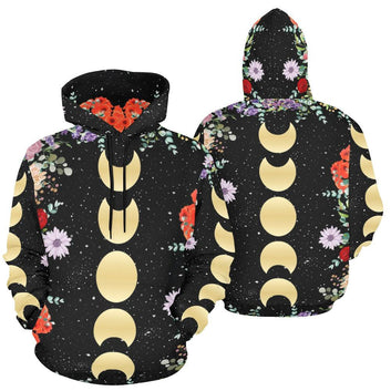 Floral Moon phases Hoodie-MoonChildWorld