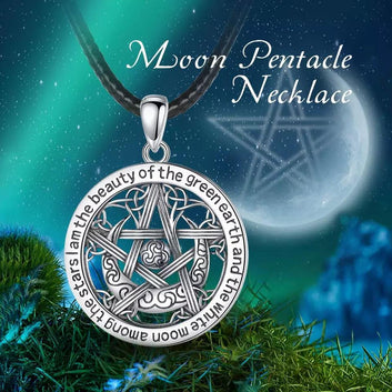 Sterling Silver Moon Pentagram Necklace Moon Goddess Wicca Necklace-MoonChildWorld