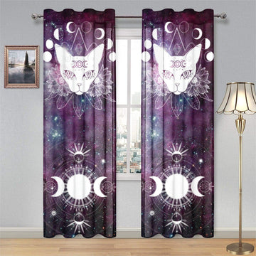Moon phase cat witch Gauze Curtain-MoonChildWorld