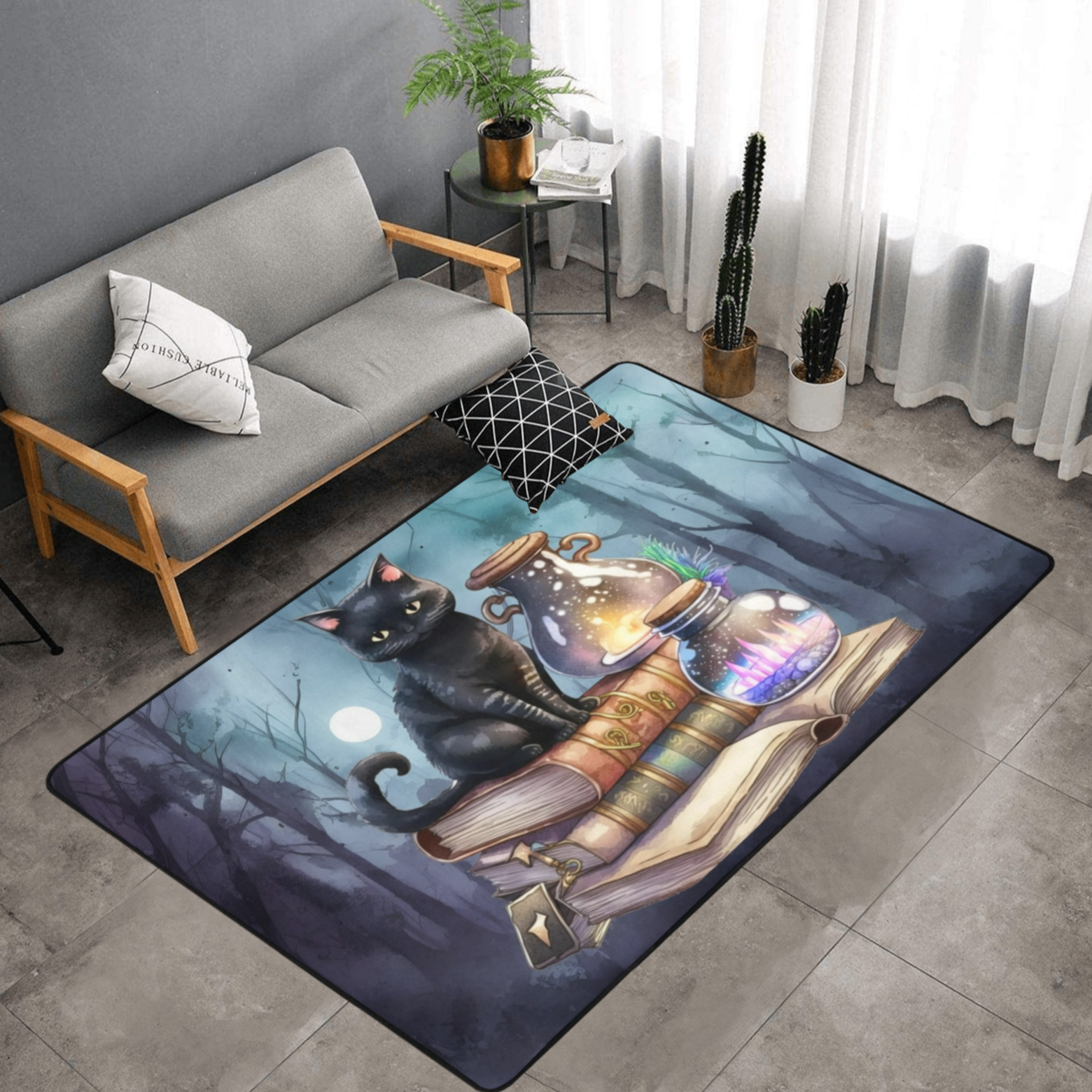 Witch black cat area rug Gothic rug-MoonChildWorld