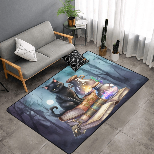 Witch black cat area rug Gothic rug