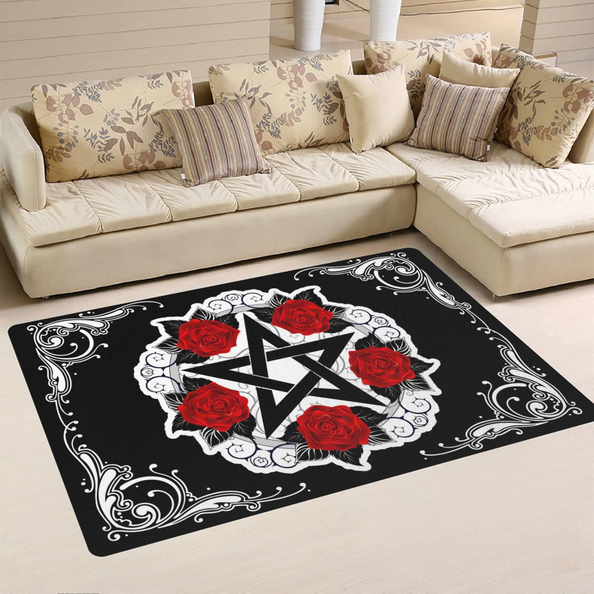 Wicca pentagram area rug Gothic rug-MoonChildWorld