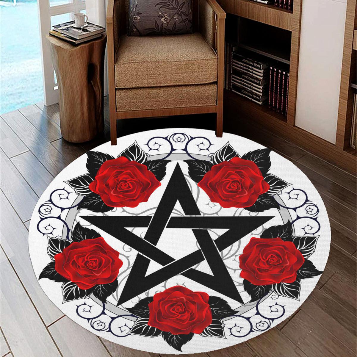 Gothic pentagram Round Rug-MoonChildWorld