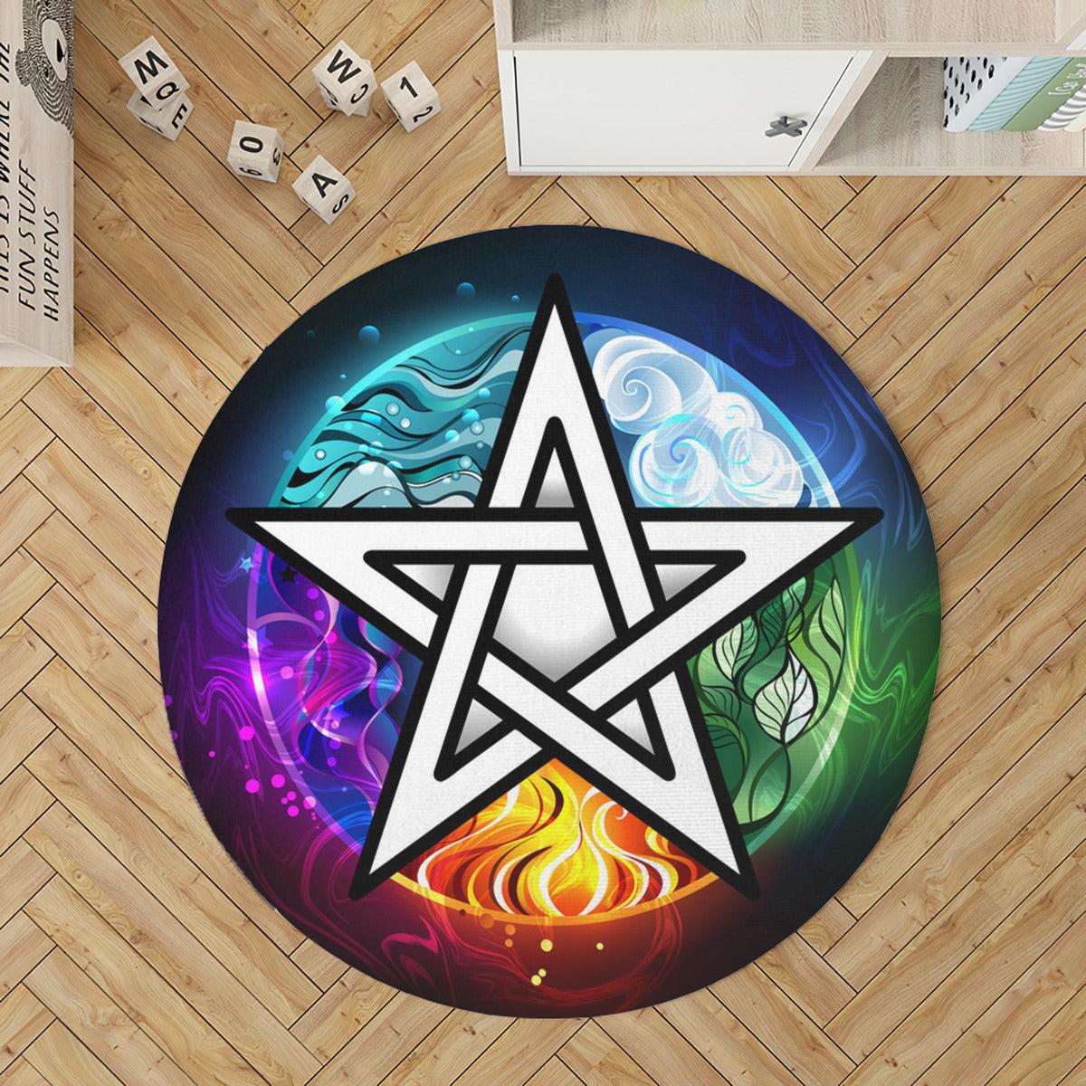 Element pentagram wicca Round Rug-MoonChildWorld