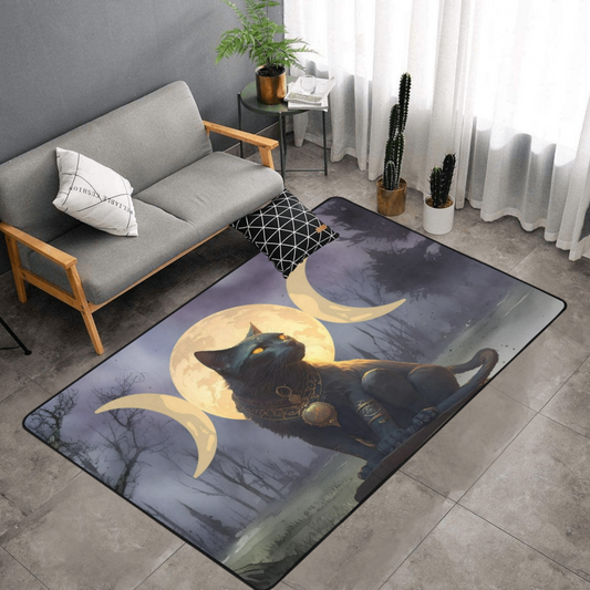 Black cat moon area rug Gothic rug