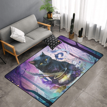 Magic black cat area rug Halloween Witch rug-MoonChildWorld