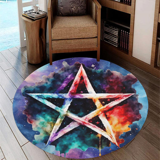 Pentagram Witchcraft Round Rug Pagan Symbol Rug-MoonChildWorld