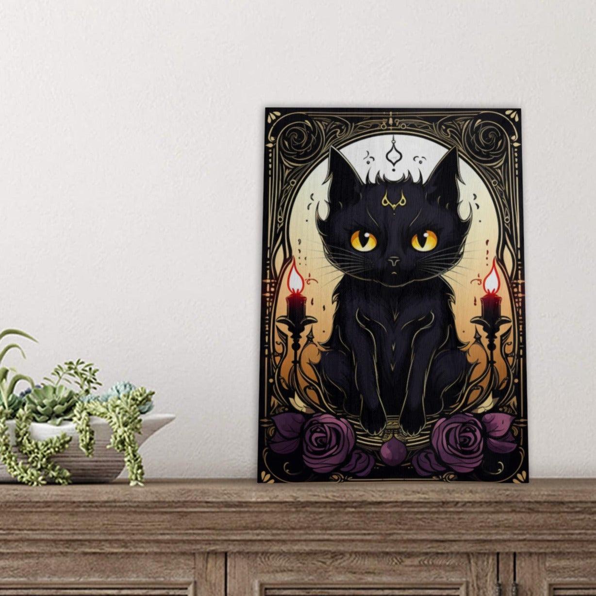 Black cat gothic Wood Print Tarot Card Art-MoonChildWorld