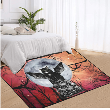 Witch black cat area rug Halloween rug