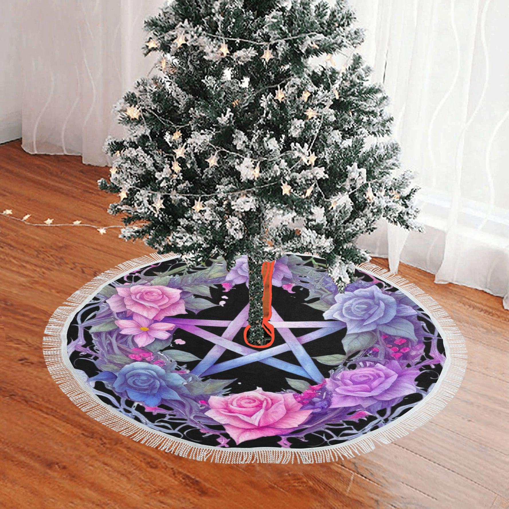 Floral Pentagram Pagan Christmas Tree Skirt-MoonChildWorld