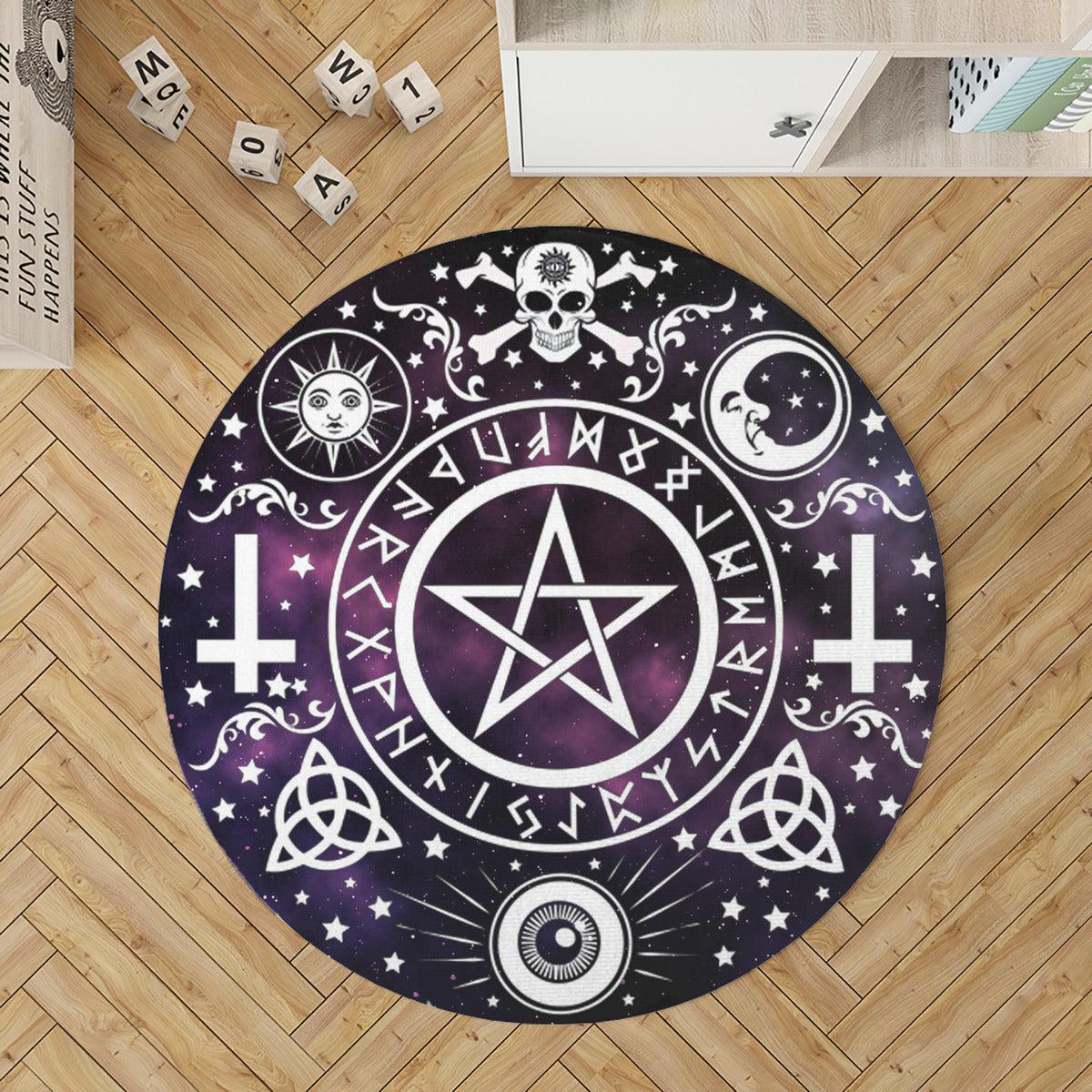 Magic pentagram witchy Round Rug-MoonChildWorld