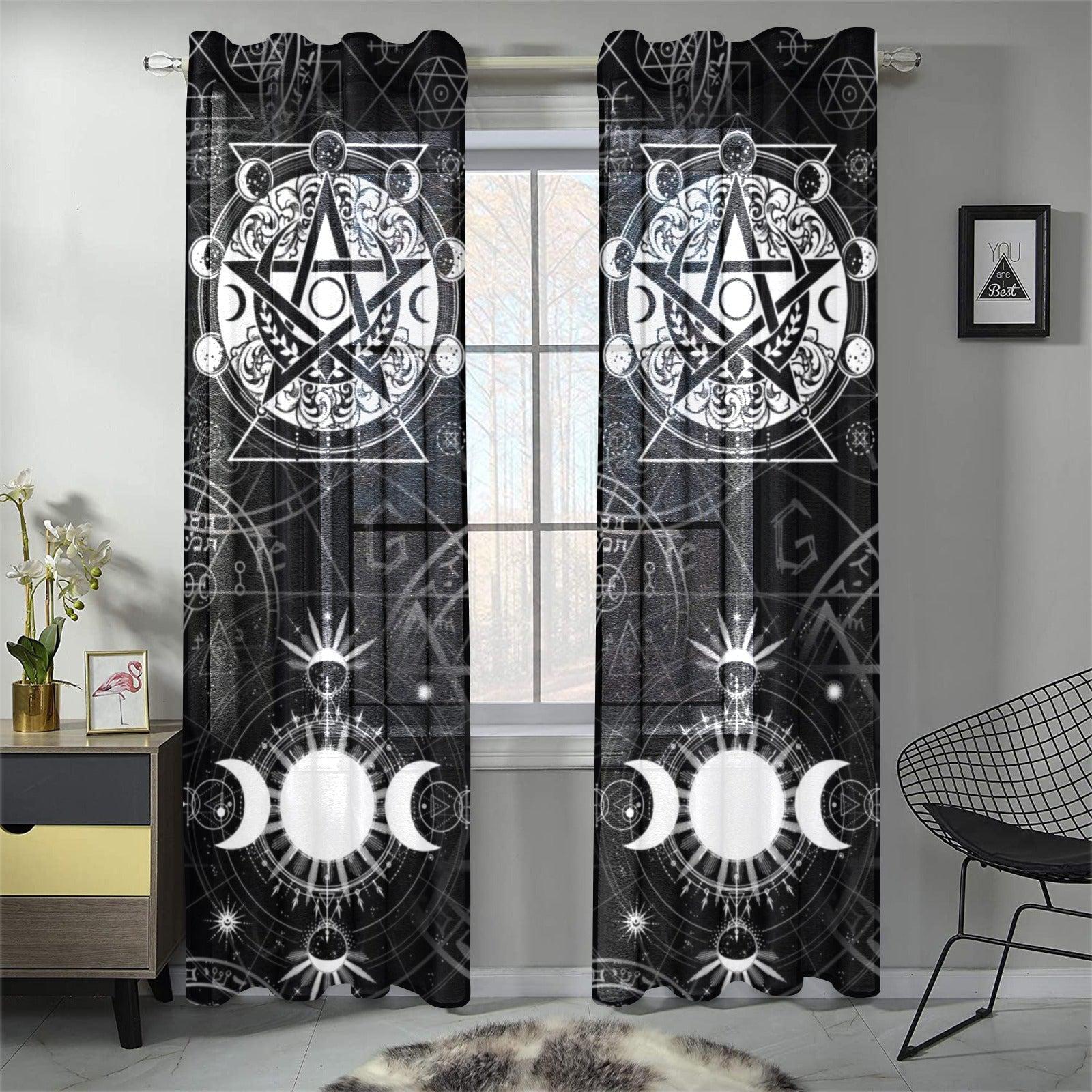 Pentagram moon witchcraft Gauze Curtain-MoonChildWorld