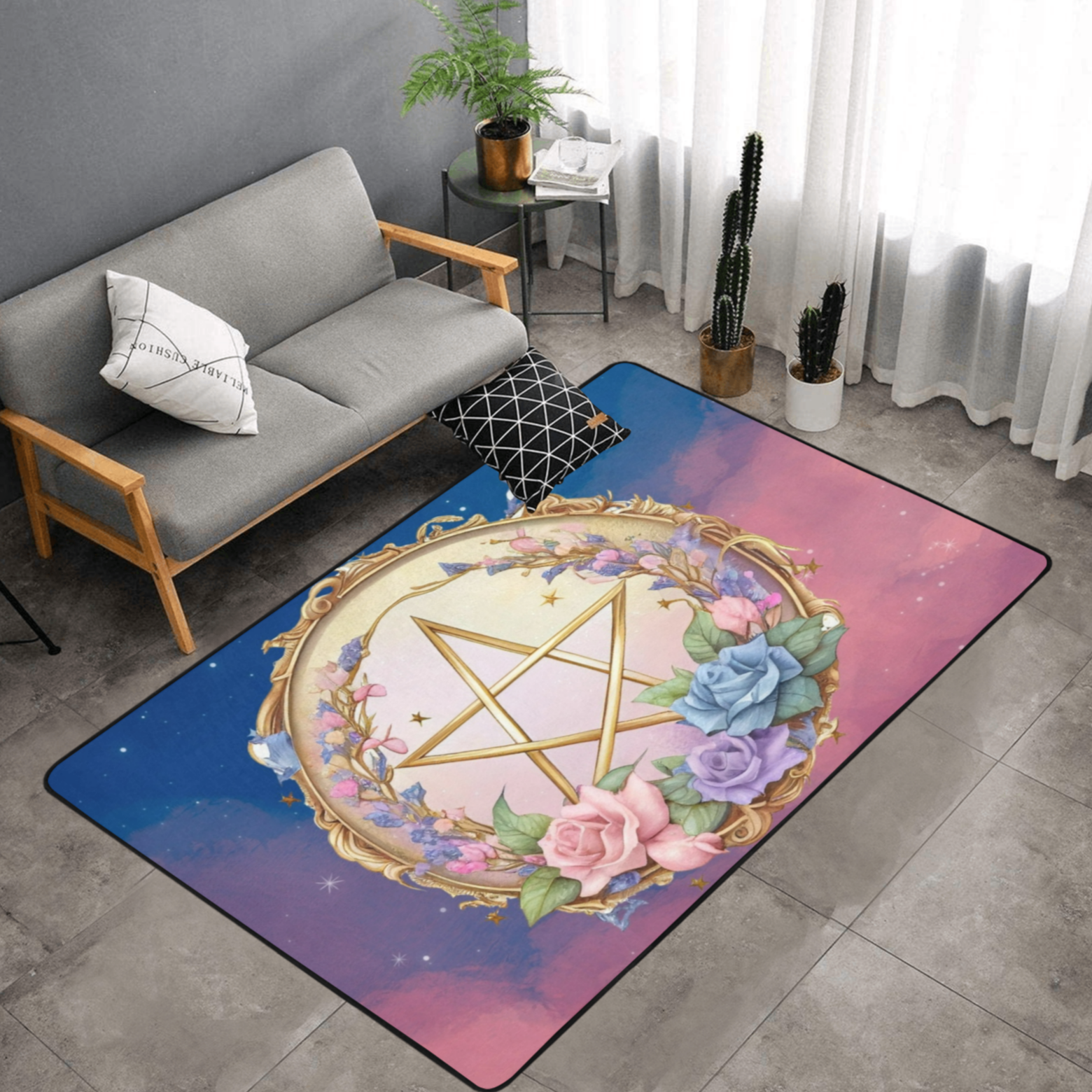 Pentagram area rug Wicca pagan rug-MoonChildWorld
