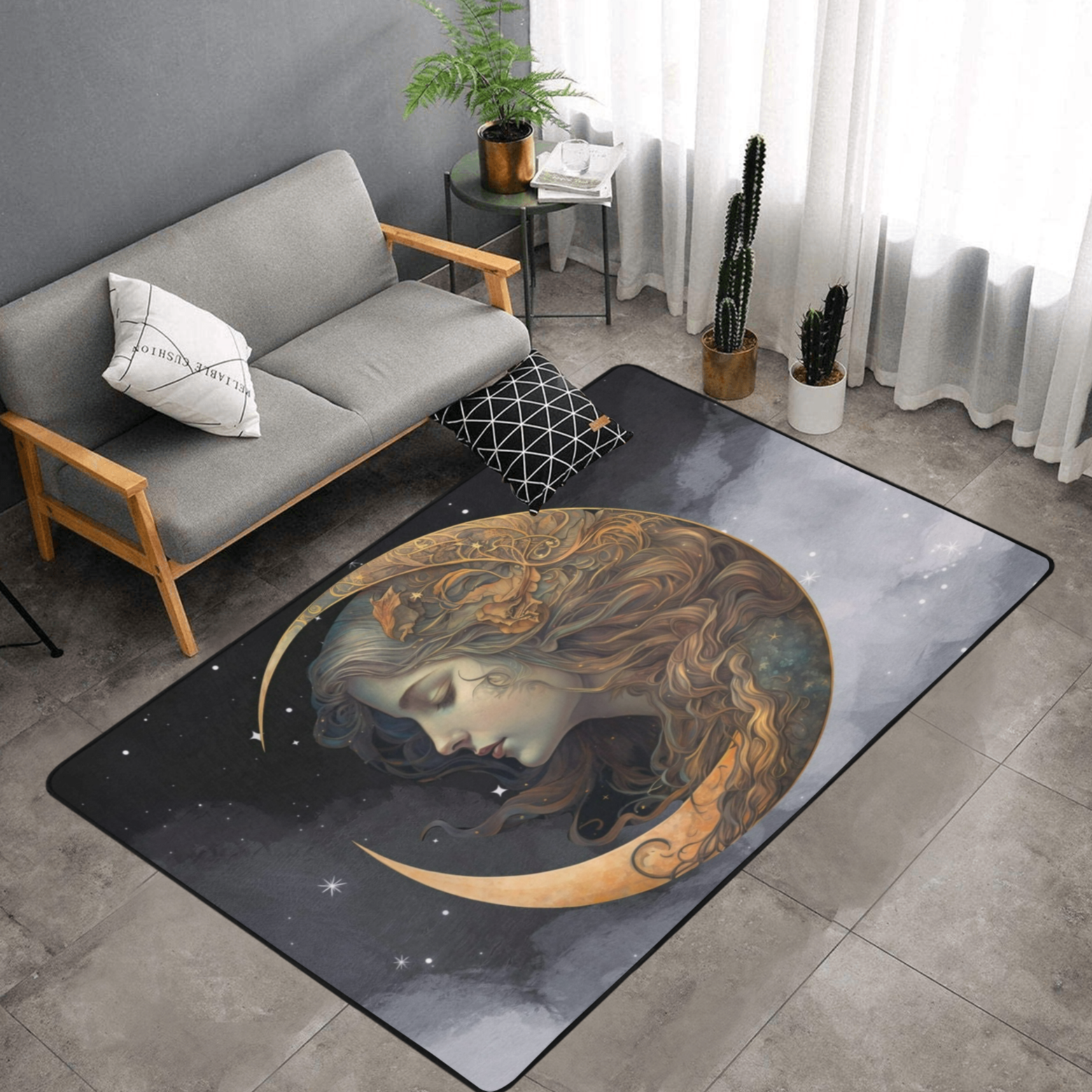 Moon goddess area rug Wicca pagan rug-MoonChildWorld