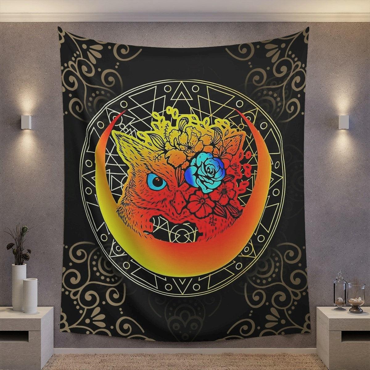 Occult cat moon Tapestry-MoonChildWorld