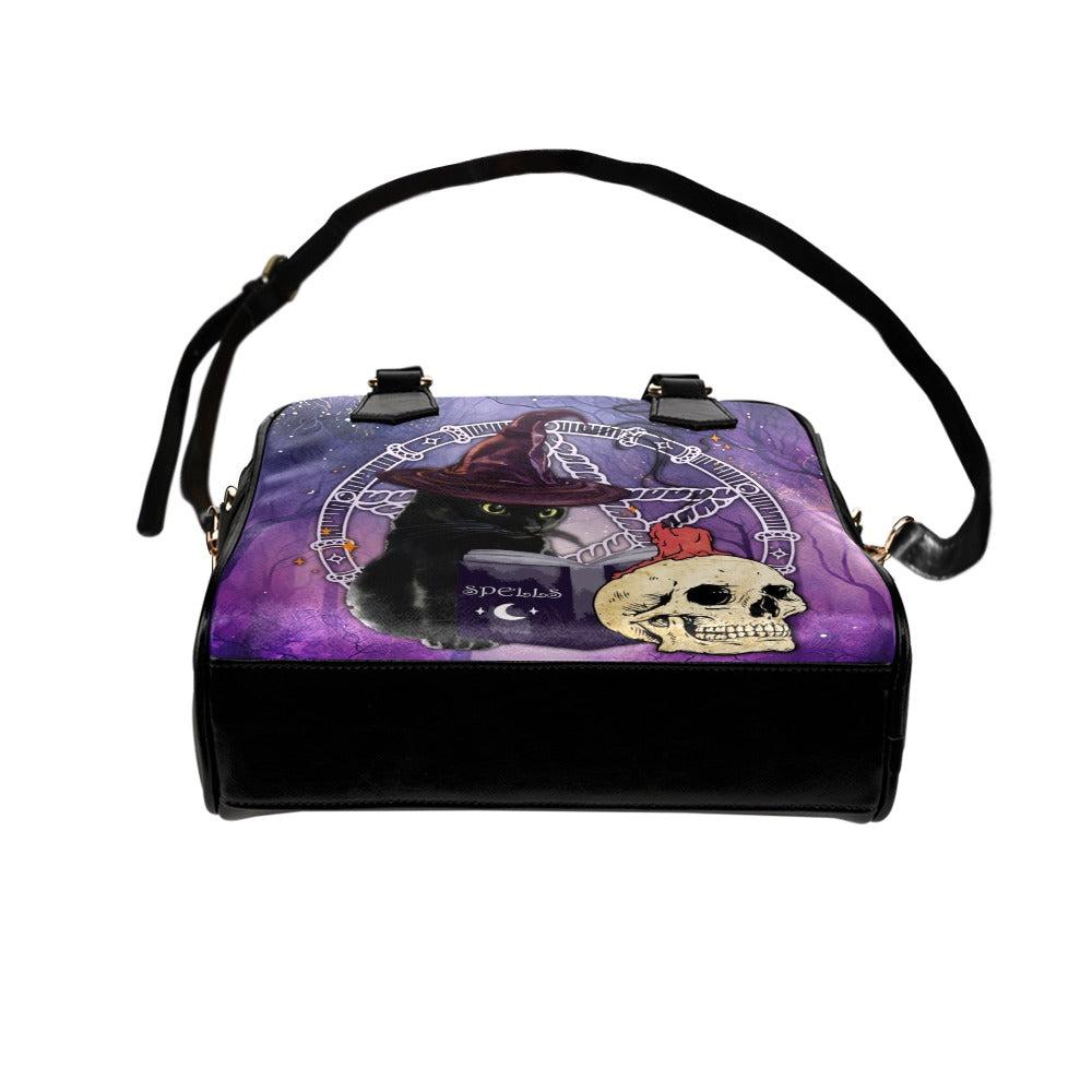Black cat skull Gothic halloween Shoulder Handbag-MoonChildWorld