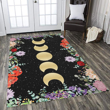 Floral moon phase area rug