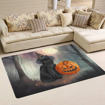 Witch black cat area rug Halloween rug